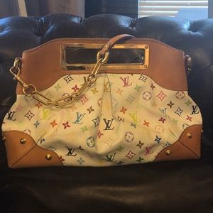Louis Vuitton white logo purse with gold chain